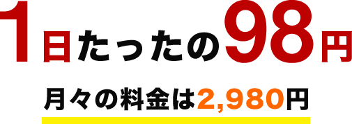 1日たったの98円 月々の料金は2,980円