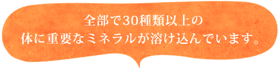 全部で30種類以上の体に重要なミネラルが溶け込んでいます。